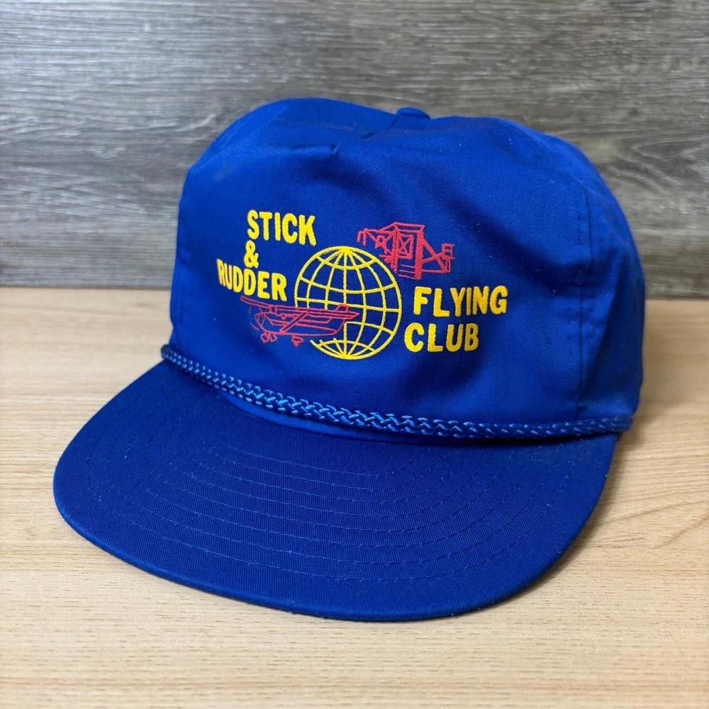 Vintage Stick & Rudder Flying Club‎ Hat Cap Strap Back Blue Trucker Planes